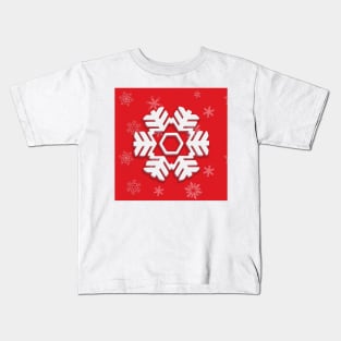 Snowflake Winter Holiday Christmas Decoration. White Snowflake on blue background. Kids T-Shirt